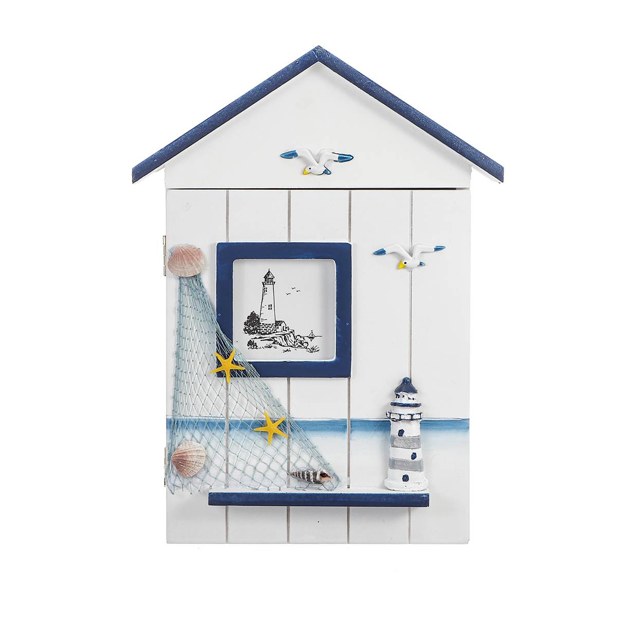 Caja para llaves con forma de casa de estilo mediterráneo de madera, organizador de pared colgante 18x5x30cm, almacenamiento y organización del hogar: B