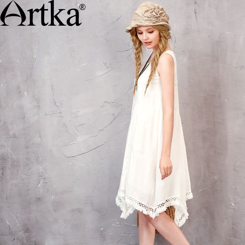 ARTKA Women's Summer Mori Girl White Dress Vintage... Grandado