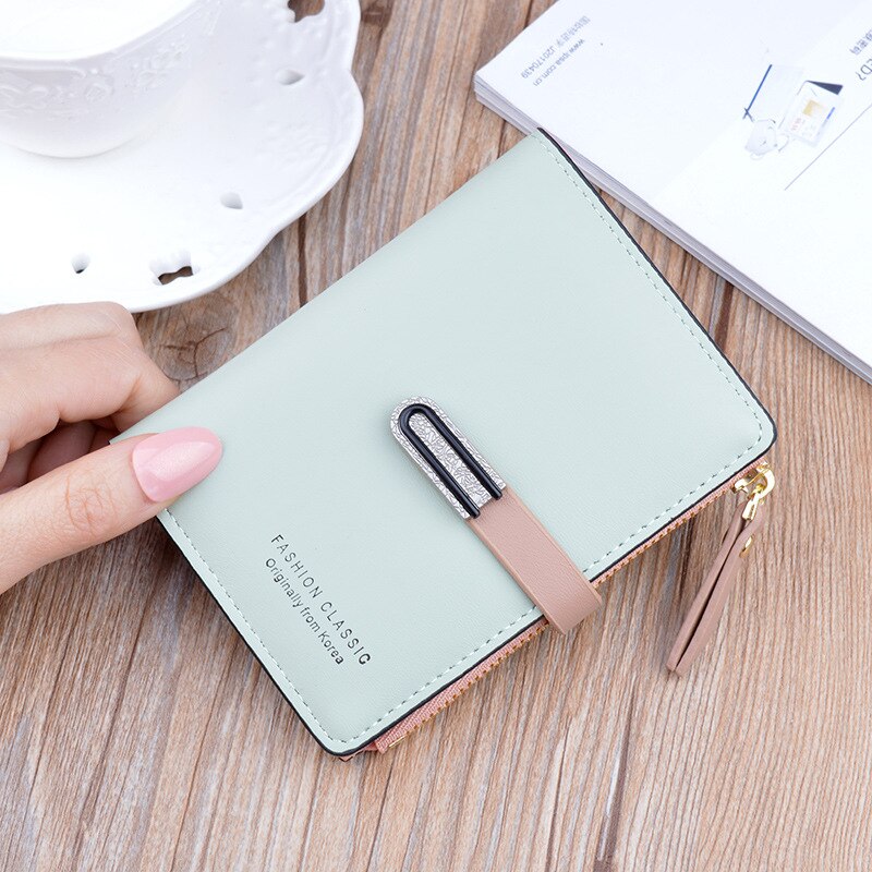 Large Capacity Women Pu Leather Wallets Multifunction Long Hasp Purses Ladies Coin Card Holders Portable Clutch Carteras: Light green Short