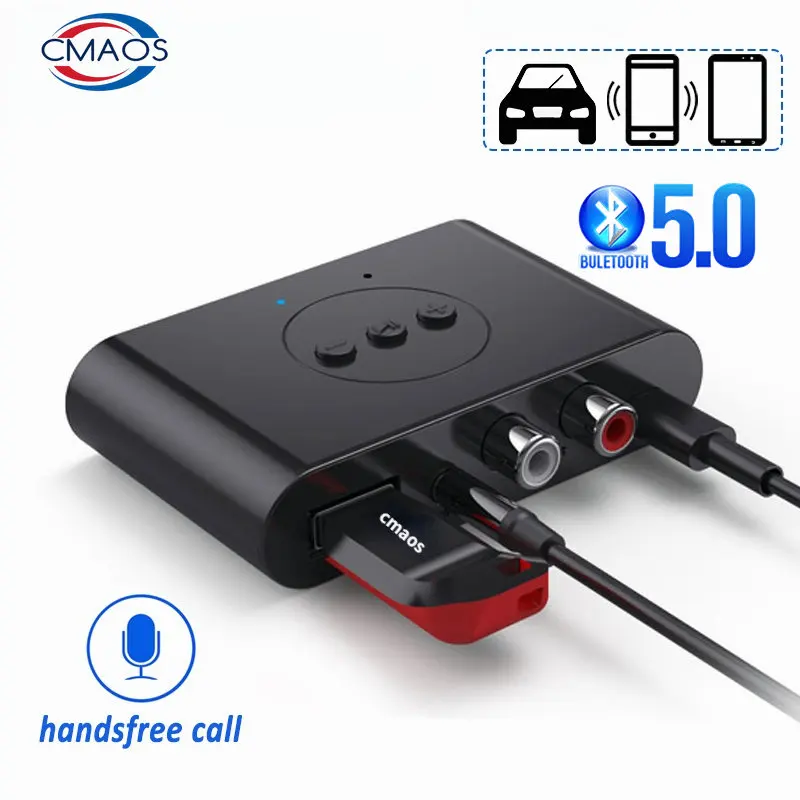 Receptor de Audio Bluetooth 5,0, disco U RCA, 3,5mm, 3,5 conector auxiliar, adaptador inalámbrico de música estéreo con micrófono para Kit de coche, amplificador de altavoz