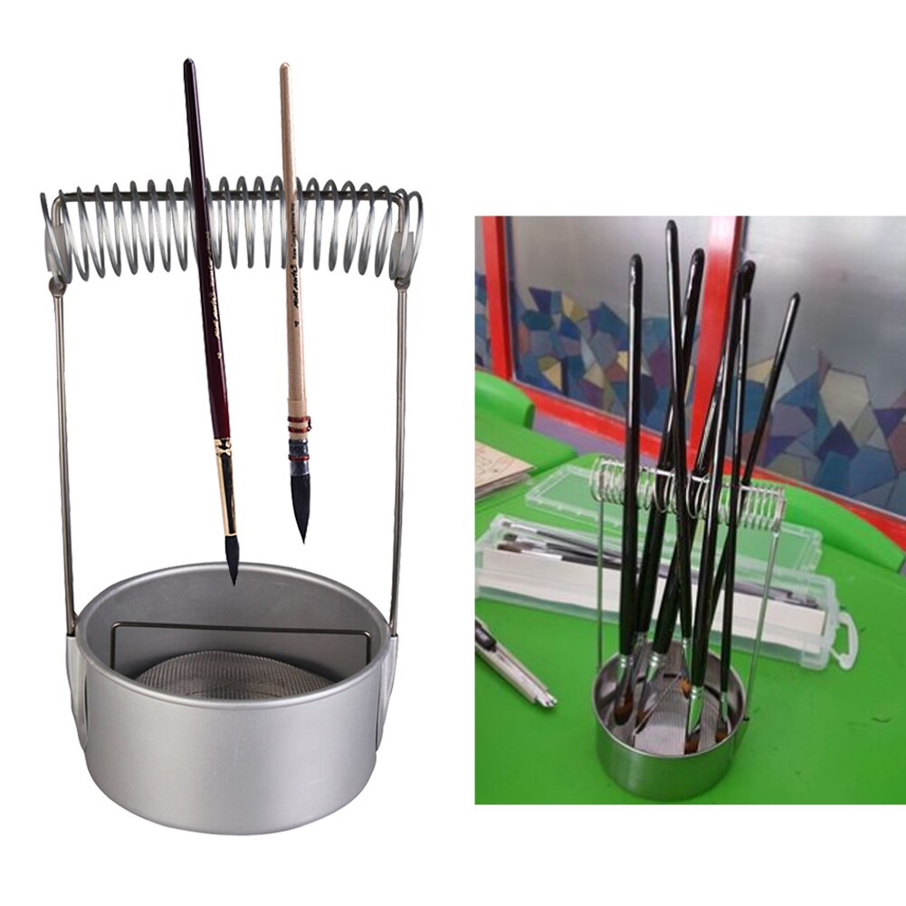 Di Vernice in Acciaio Inox Rondella Pennello più pulito con Schermo e Supporto di Primavera della Penna Della Spazzola Titolari di Scuola Cancelleria Prodotti E Attrezzature per Pittura