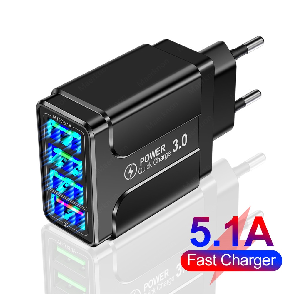 5.1a carregador usb carga rápida 3.0 35w para o iphone 12 11 huawei samsung s9 telefone móvel 4 portas carregador de parede rápido qc3.0 carregador