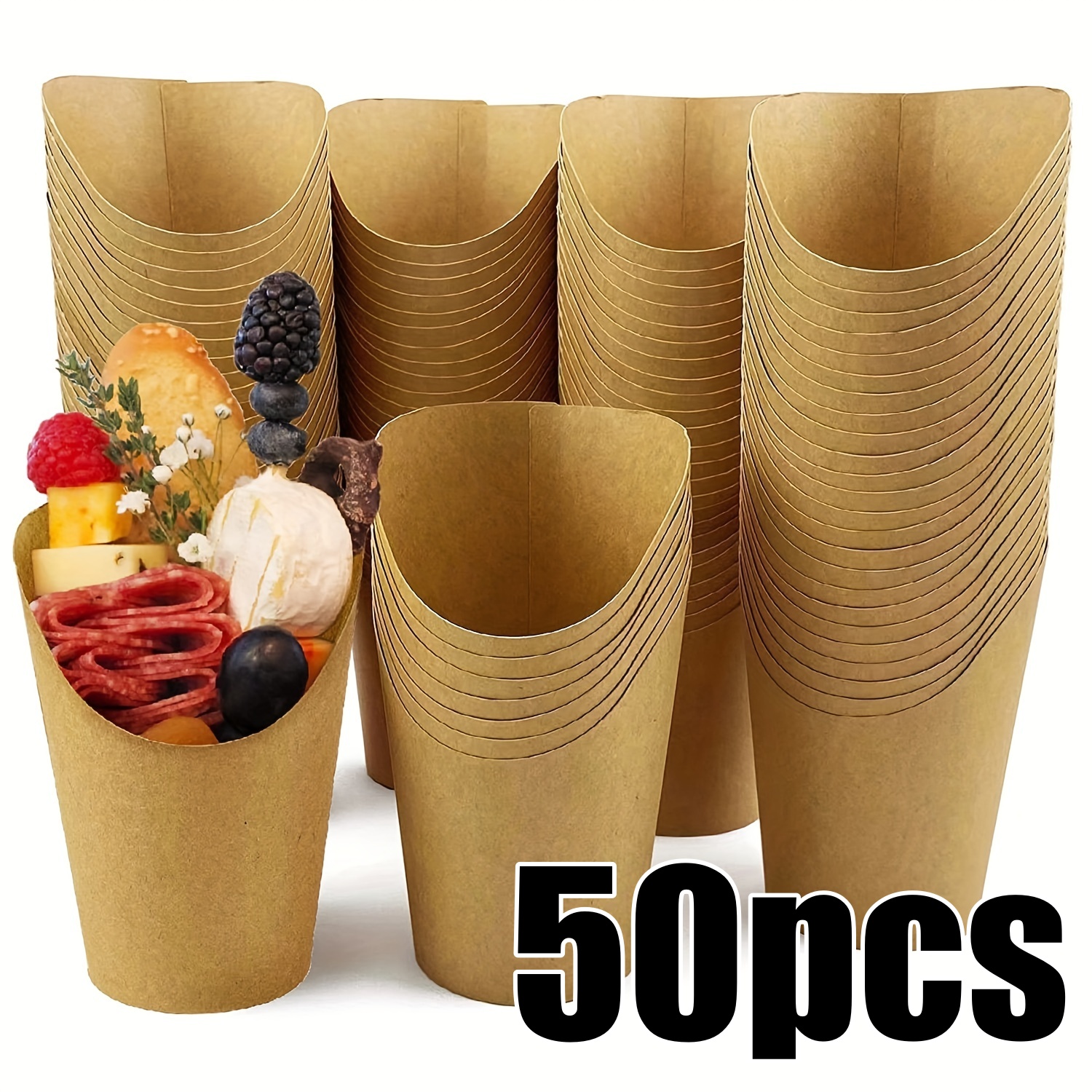 50pcs Fries Paper Cup Set 12oz Disposable Kraft Paper Fry Charcuterie Cups for Party Celebrations Use Cupcakes Popcorn DIY Bakin: black