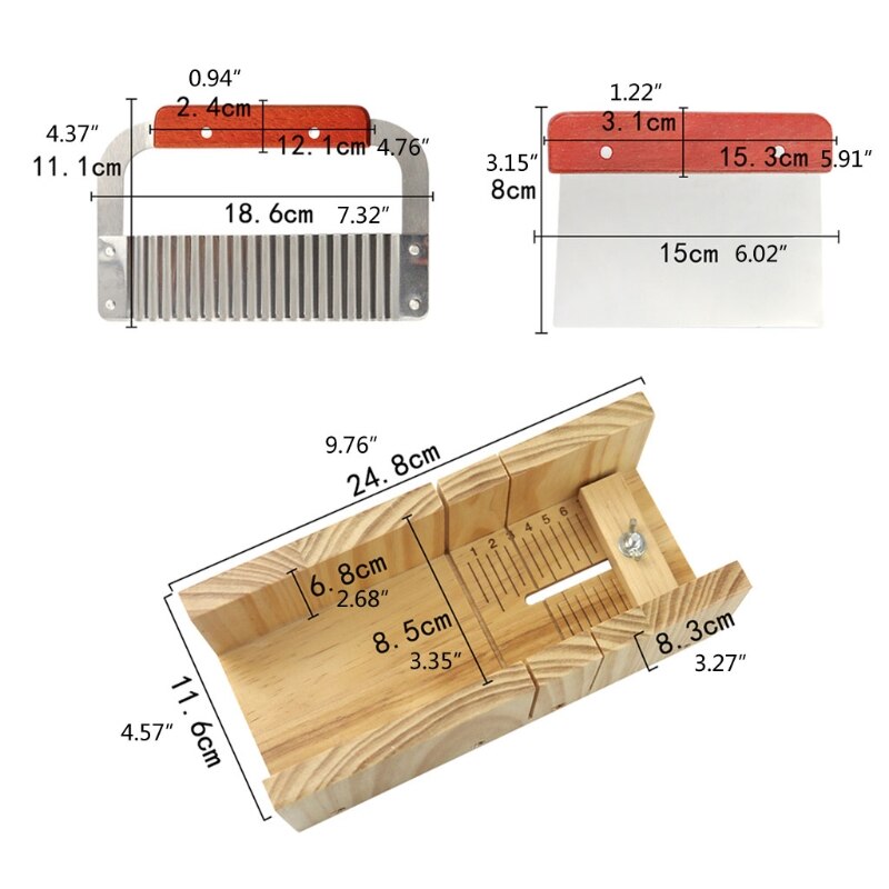 Set di stampi e taglierini per sapone in legno Set di stampi per sapone stampo in Silicone rettangolo c con scatola di legno taglierina per sapone diritta e ondulata