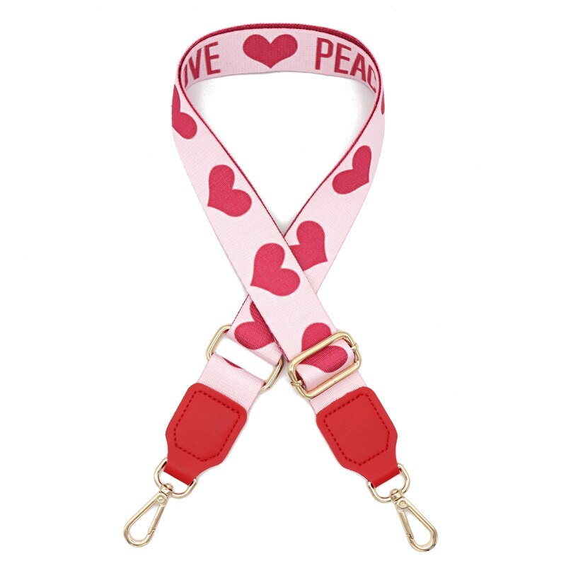 All-match stijl tas riem riem 3.8cm breedte schouderriem diy tas accessoires roze hartvormig patroon verstelbare handgreep: B / Zilveren haak