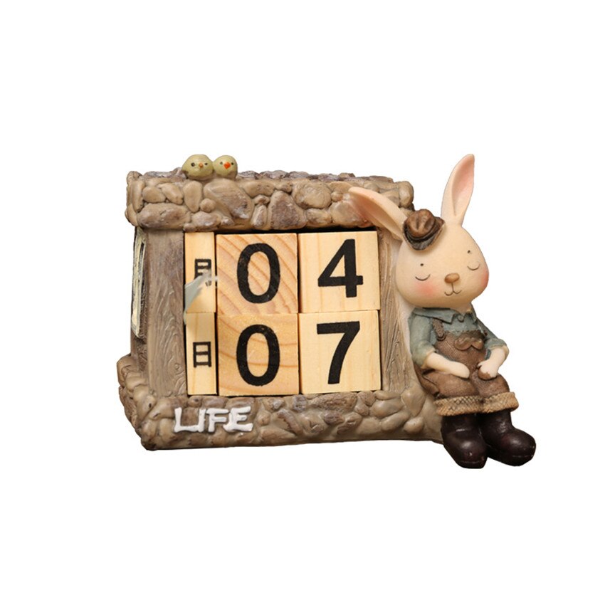 1pc tegnefilm harpiks+træ miss/mr. kanin kalender bærbare bordkalendere til stue kalender håndværk dekoration