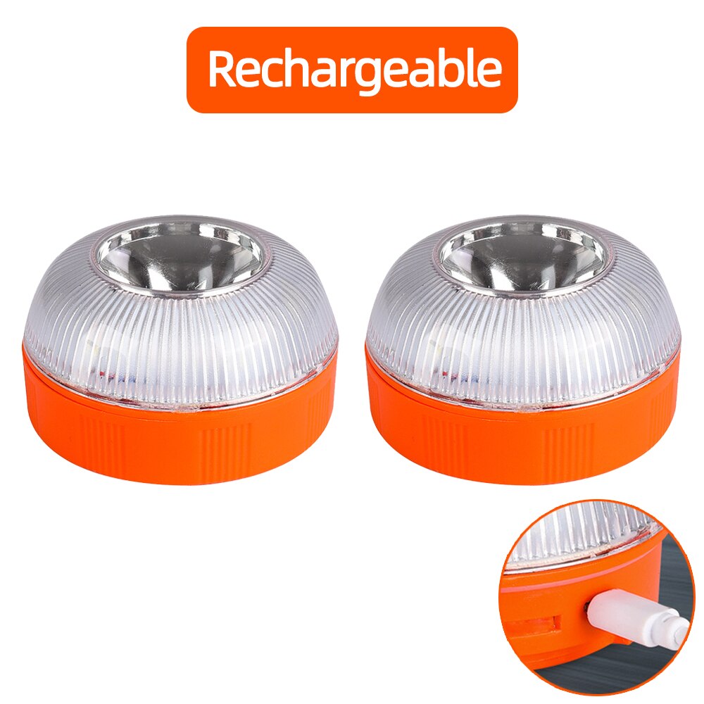 Luz de emergencia para coche, linterna LED recargable V16, luz estroboscópica de inducción magnética, lámpara de advertencia de tráfico para accidentes de carretera: 2PCS