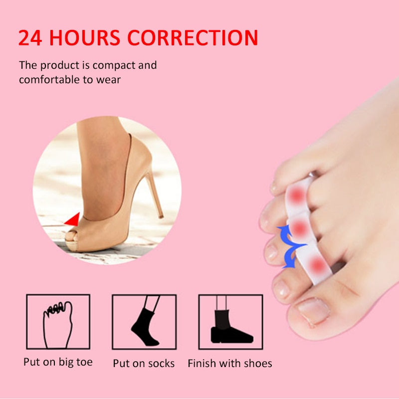 Separador de dedos, Corrector de corrección de Hallux Valgus 2 uds., separador de silicona ortopédico con martillo, esparcidor de enderezador, herramienta para el cuidado de los pies