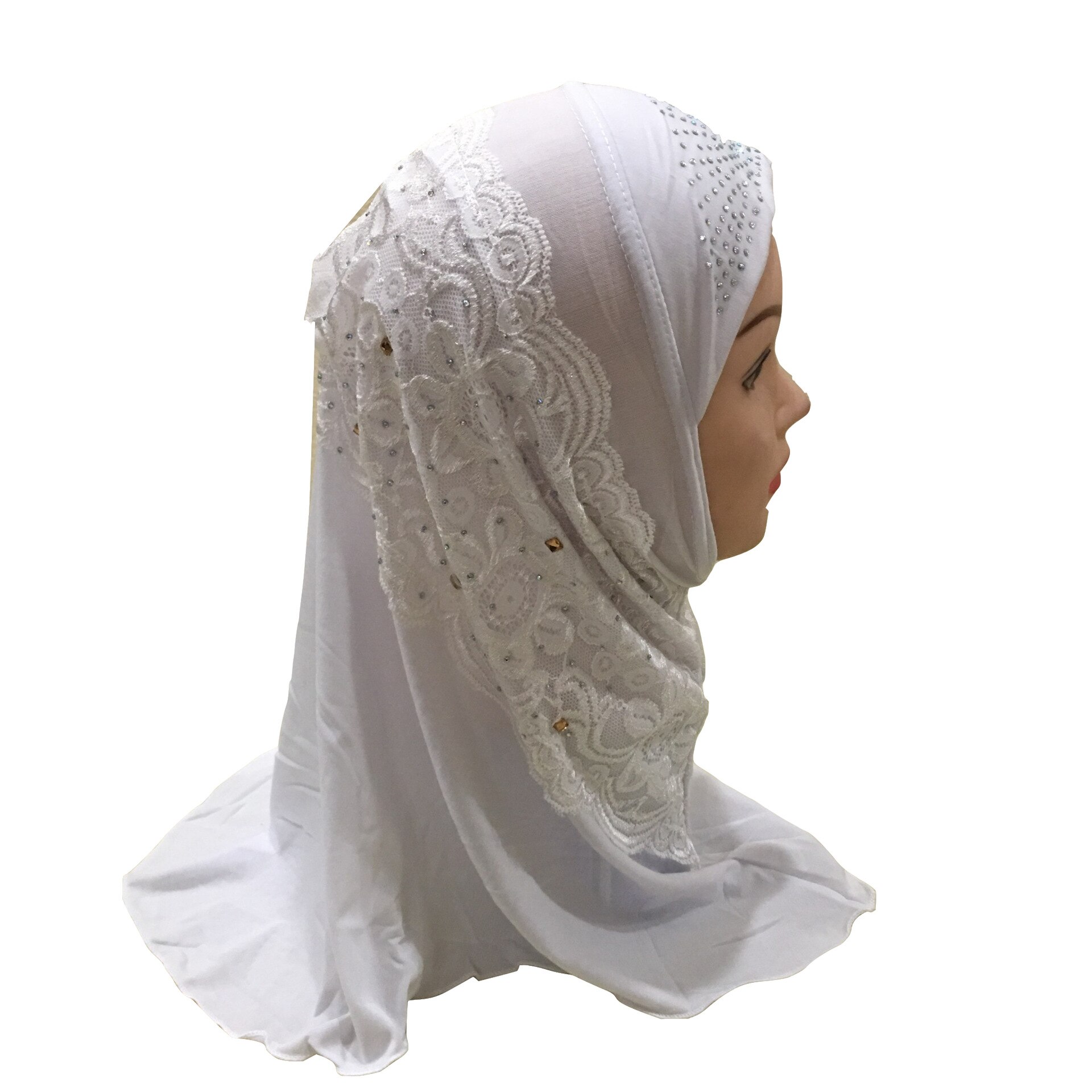 DIANRUO Girls Kids Muslim Hijab Islamic Arab Prayer Printed Scarf Cap Shawls Amira Headwear Leopard Patchwork Headscarf N402: White