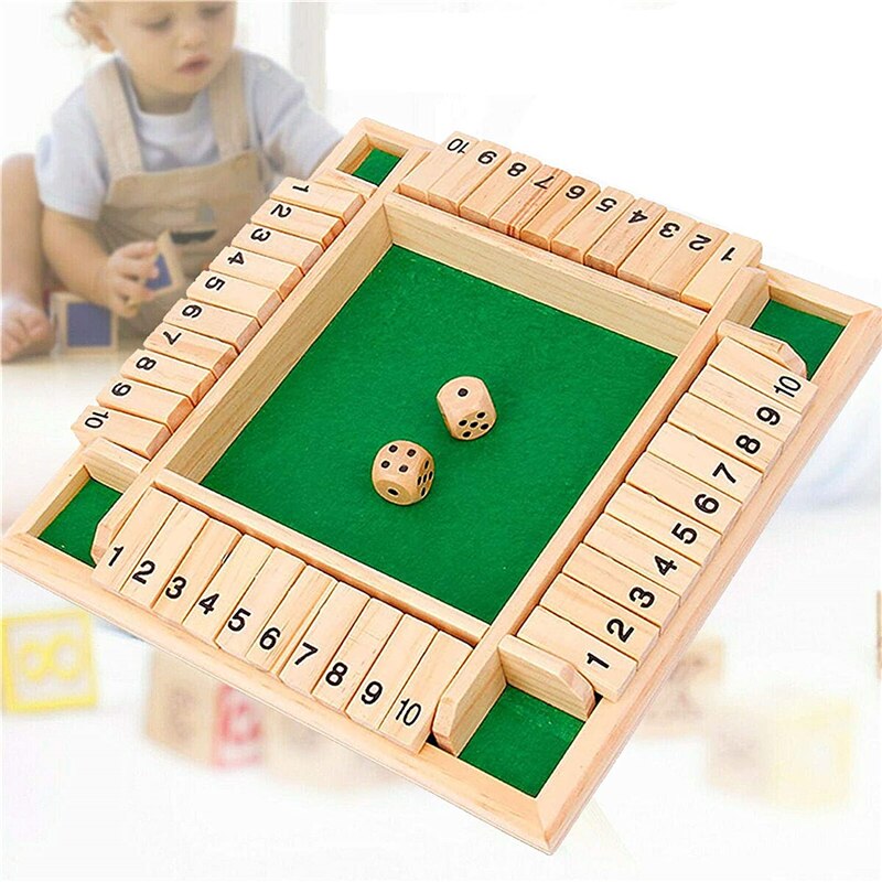 Fechado a caixa de dados jogo de tabuleiro tradicional quatro lados de madeira 10 números dados jogos conjunto festa família jogos para crianças adultas brinquedo engraçado