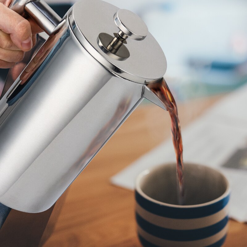 Franse Pers Koffiezetapparaat Rvs Koffie Percolator Pot, Dubbele Muur & Grote Capaciteit Handleiding Koffiekan Koffie Containers