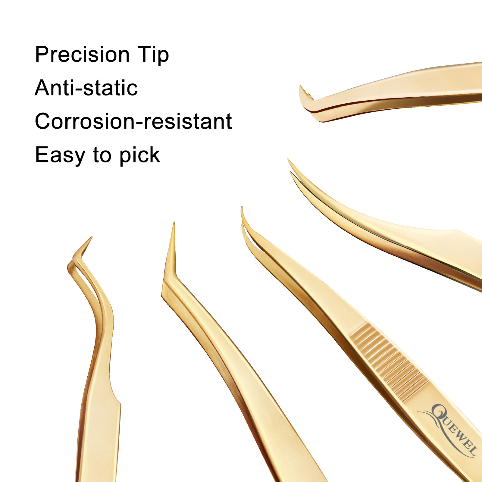 Quewel 5Pcs Professionele Wimper Pincet Roestvrij Staal Volume Wimpers Extension Pincet Anti-Statische Uitstekende Sluiting