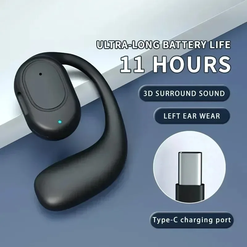 Single Wireless Earphones Air Conduction OWS Headphone HiFi Ear-Hook Music Sports Noise Cancel Headset for All Smartphones