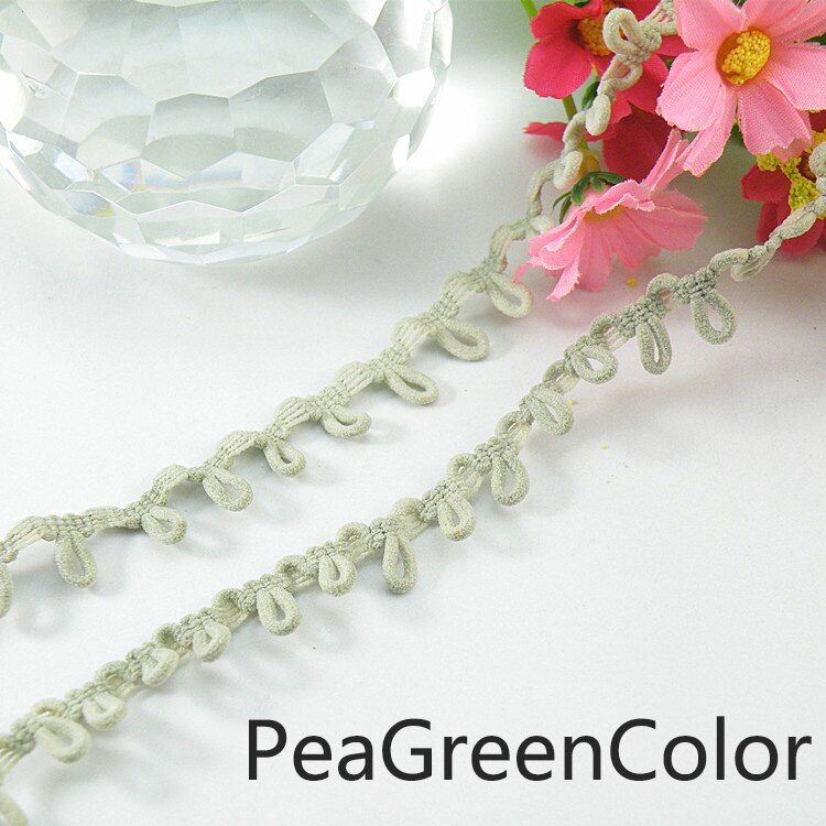 3Meters 14mm Nylon Stretch Back Collar Buttons Tabs Elastic Loop Trim Tiny Round Lace Ribbon For Wedding Dress Button Buckle: PeaGreenColor