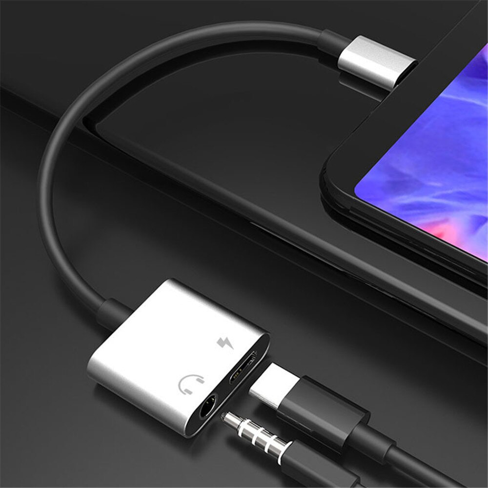 Type C Gamging Oortelefoon Adapter Versterker Usb Type-C Om 3.5Mm Koptelefoon Aux Opladen Converter Voor Oneplus Xiaomi huawei Splitter: Silver