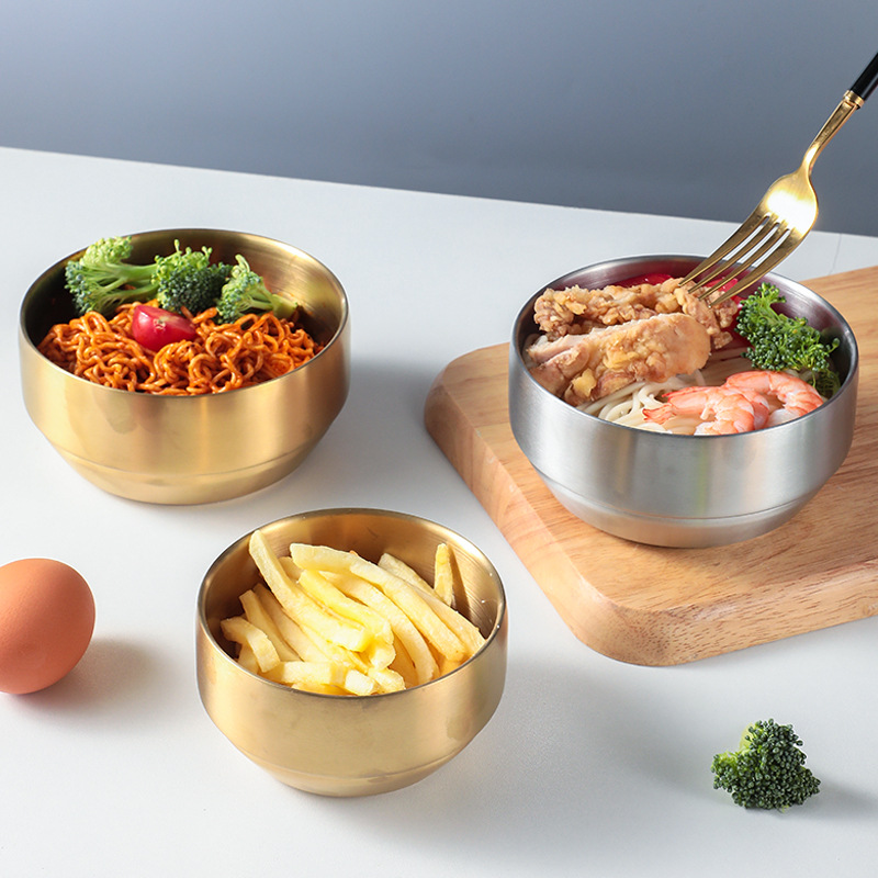 304 Stainless Steel Double Rice Bowl Soup Bowl Steamed Rice Bowl Anti-Scalding Child Small Bowl for Korean Cuisine