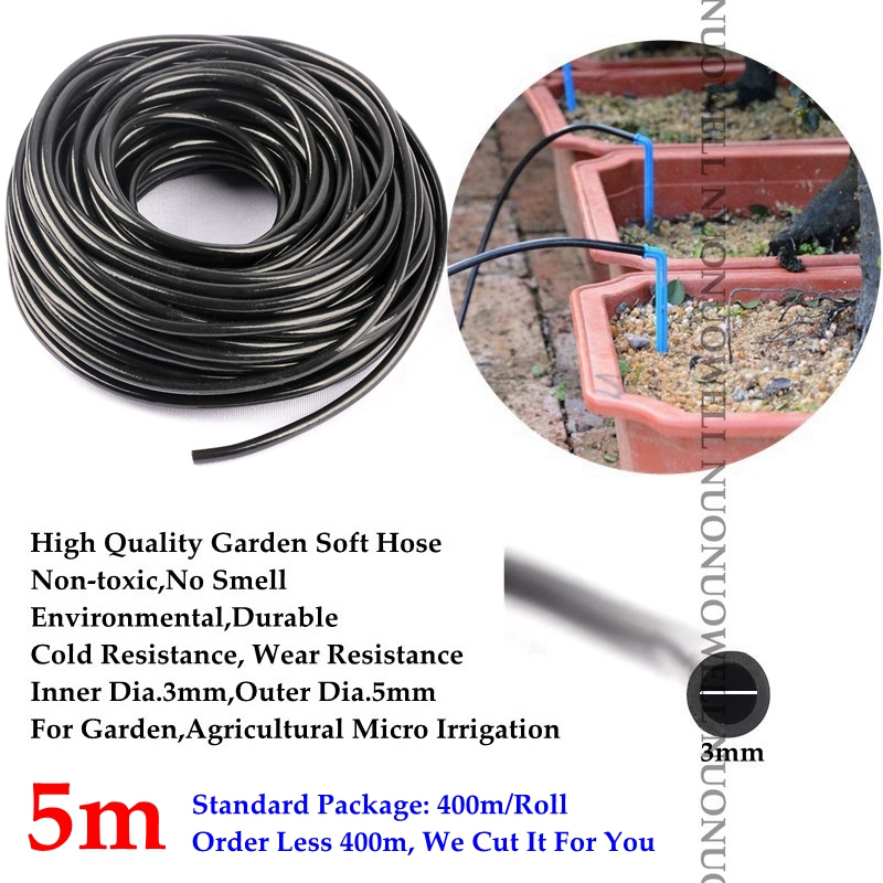 100m ~ 5m giftfri 3/5mm drypvandingsslange havearbejde mikrovandingssystem blødt vandrør drivhus vandingssæt slange: 5m(16.5ft)