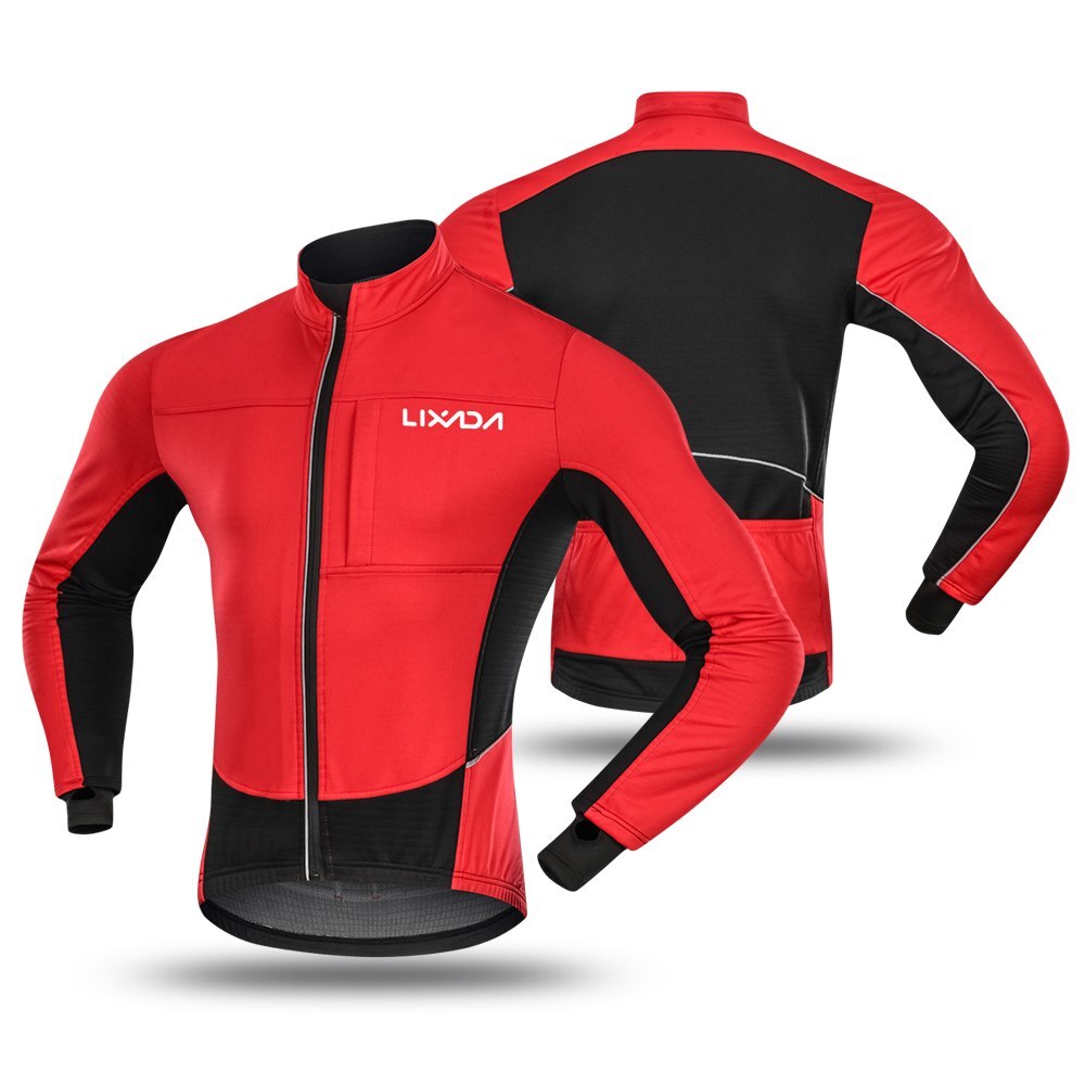 Lixada Men's Cycling Jacket Winter Thermal Warm Fleece Riding Running Sportswear Jacket Coat Windproof Coat Running Jackets