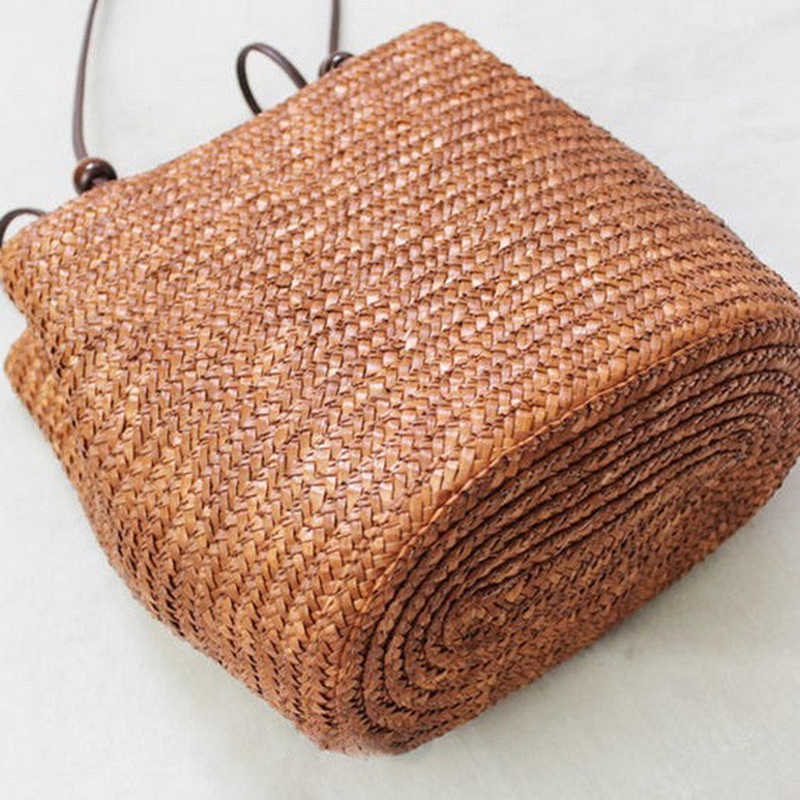 DCOS-Gestrickte Stroh Tasche Sommer Böhmen Frauen Handtaschen Streifen Schulter Taschen Strand Tasche Große Tote Taschen (Braun)