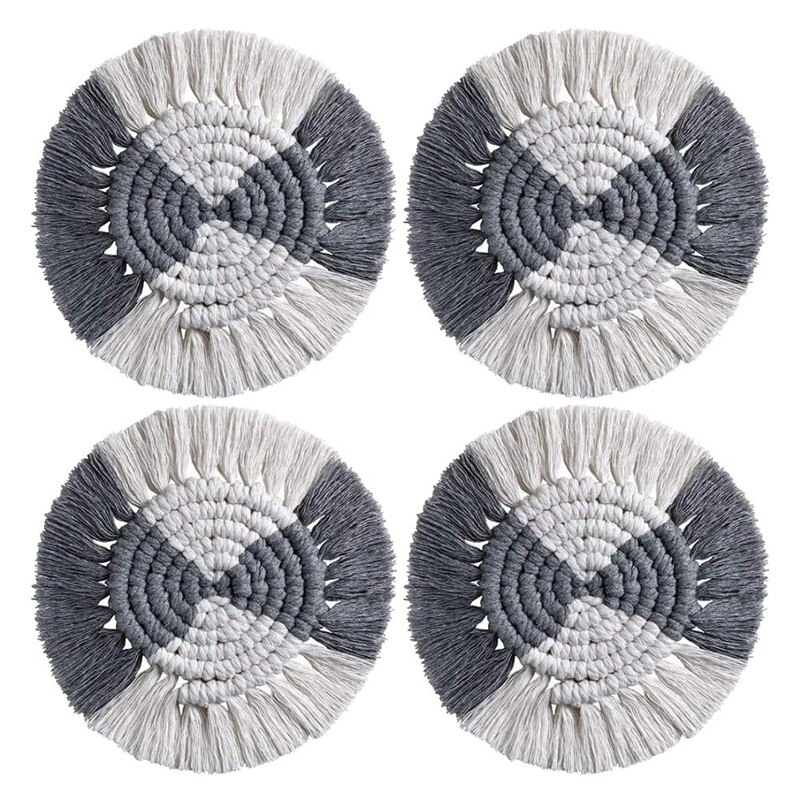 Sous-verres en macramé pour boissons, lot de 4 sous-verres ronds tissés absorbants avec glands, tapis de Protection thermique: Default Title