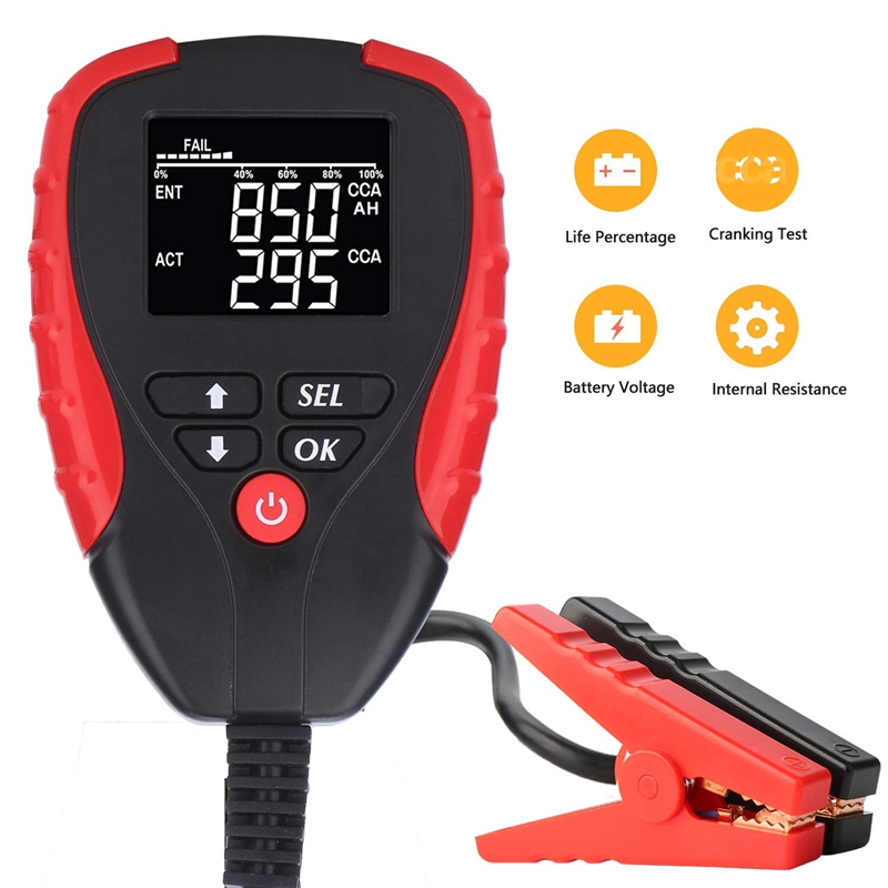 Digital 12v bilbatteri tester pro med ah-tilstand bilbatteribelastningstester og analysator af batterilevetid i procent, spænding,