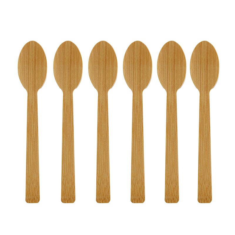 Wegwerp Bamboe Lepel Vork Mes Set Bamboe Hout Bestek Bestek Set Party Restaurant Bruiloft Servies Single-Gebruik Bestek: 6 pcs Spoon