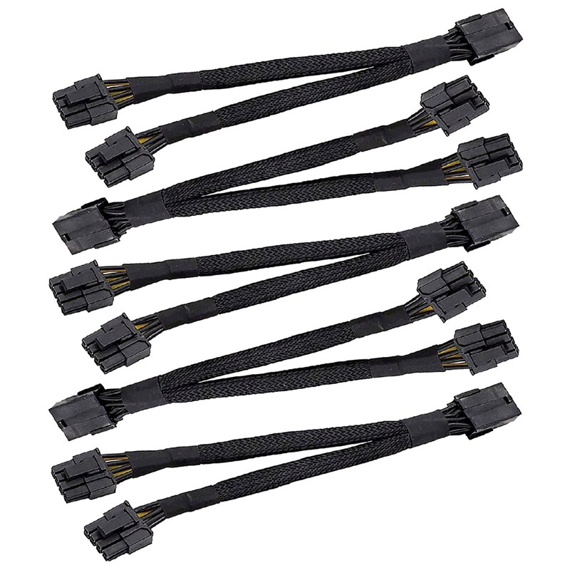 Placa de vídeo de 20cm, 5 peças, 8 pinos fêmea para 2x8p (6 + 2) cabo de extensão de pino macho pcie pci express 18awg