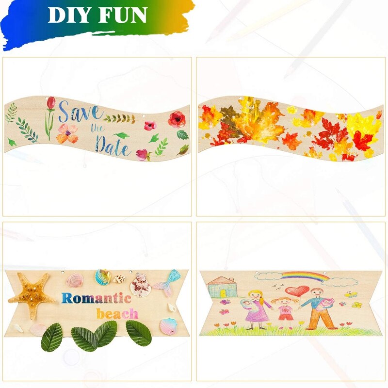 8Pcs Unfinished Hanging Wood Sign Blank Hanging Decorative Wood Plaque Wooden Slices Banners with Ropes for DIY Crafts