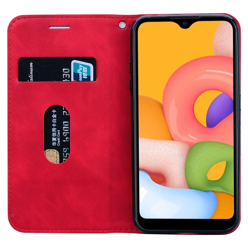 Luksusowe skórzane etui z klapką na Samsung Galaxy A01 rdzeń tylna obudowa na Coque Samsung A01 A01 A01 Core SM-A013F Cover Fundas