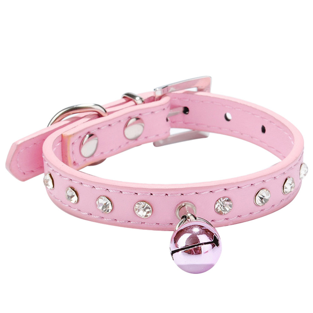 Bling Strass Kat Halsband Huisdier Ketting Verstelbare Pu Lederen Halsbanden Voor honden Katten met Veiligheid Bell