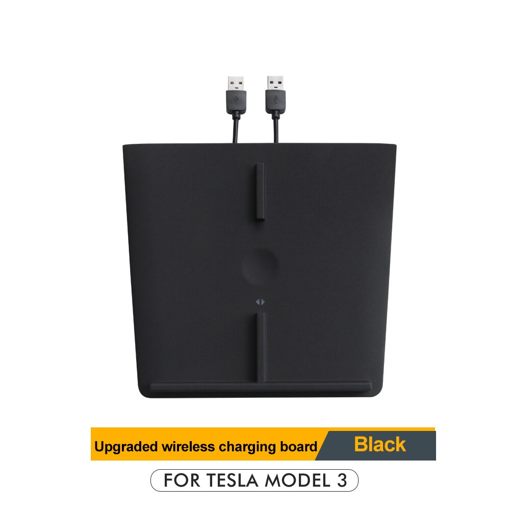 For Tesla Model 3 Y USB Ports Fast Charger Dual Phones Accessories Model3 Car Wireless Charger Carbon ABS Model Three: black