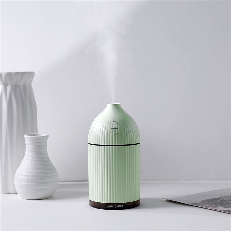 Hvid 300ml ultralyds luftfugter til hjemmearoma æterisk olie diffuser luftfugtere vandtåge maker med farverigt led lys: Grøn