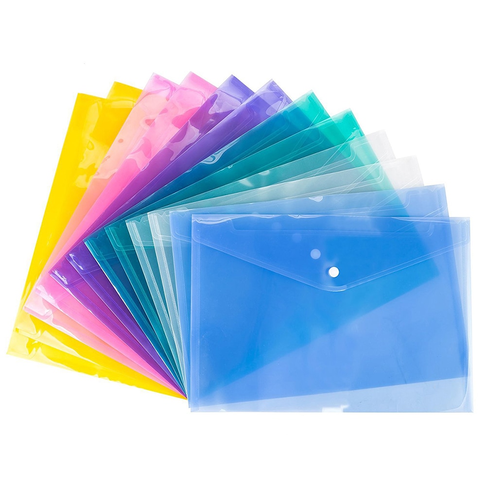 12 Pcs Envelope File Document Folder Clear Document Envelope Organizer with Snap Button(Blue)
