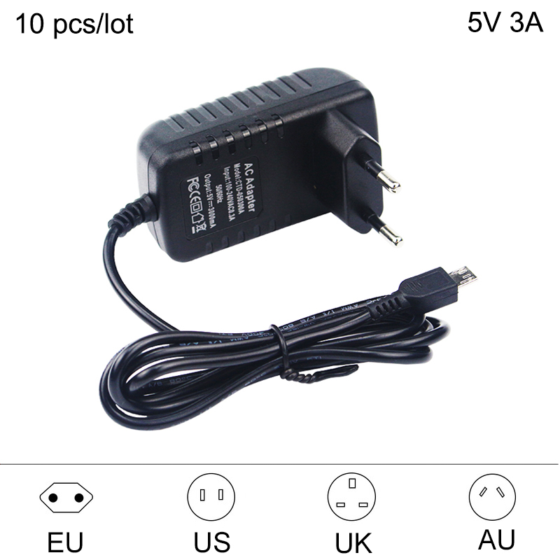 10 teile/los 5 V 3A Power Adapter DC Netzteil 100 V ~ 240 V EU UNS UK AU Power ladegerät Micro USB Port für Raspberry Pi 3 Modell B