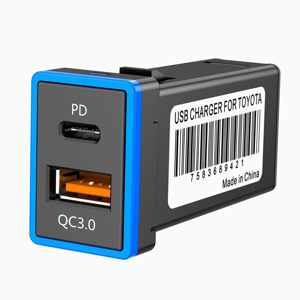 Chelink Qc 3.0 Dual Usb Autolader Quick Charge 3.0 Met 5V 3.5A Type-C Poort Snel Opladen voor T-Oyota