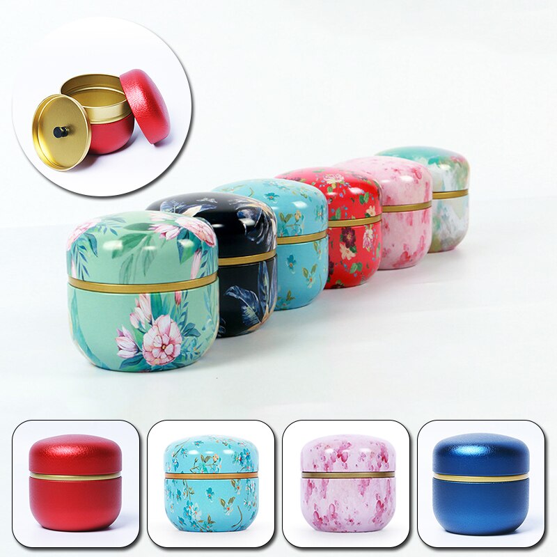 Mini caja de almacenamiento de dulces de té y café de lata de flores, caja redonda de Metal hermética, contenedor de recuerdo de de boda, caja de de té caddy