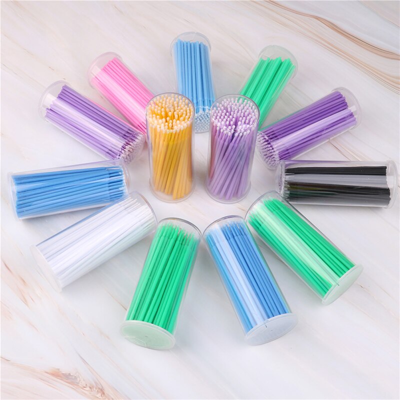 100 Stks/pak Kleurrijke Wegwerp Individuele Verwijderen Wattenstaafje Micro Brush Lash Make Wimper Penselen Make Up Gereedschap
