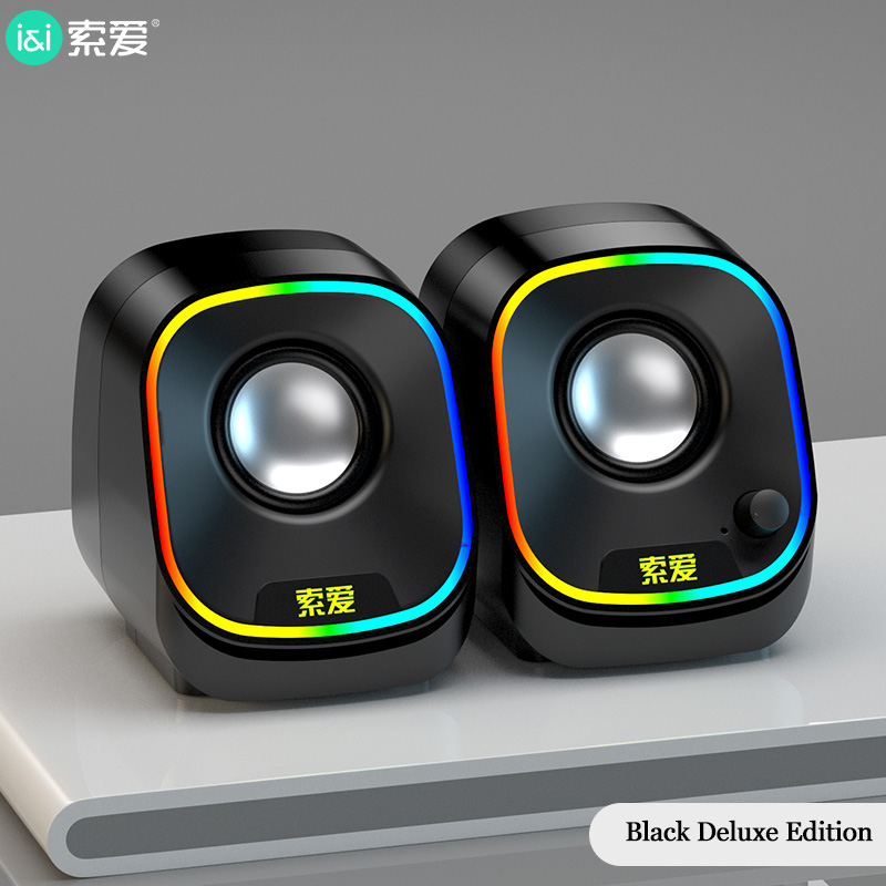 Haut-parleur USB pour ordinateur portable, PC, téléphones, caisson de basses, sans fil, lecteur de musique, Audio, basses profondes, Bluetooth: Black deluxe