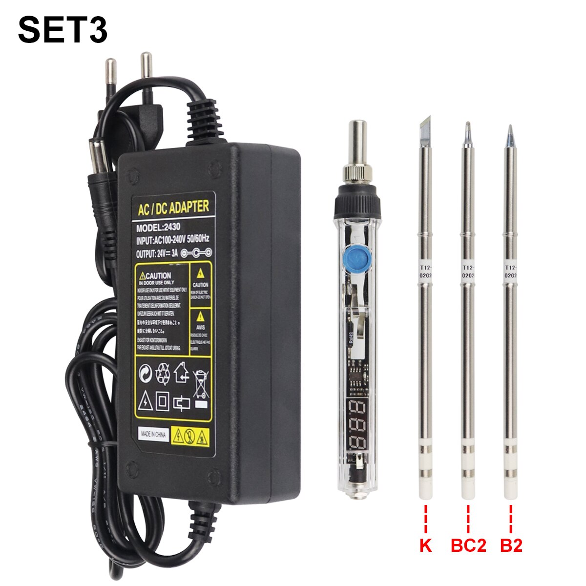 T12 75W mini elektryczna lutownica regulowana temperatura przenośna stacja lutownicza K narzędzie robić tipsów w/zasilacz nie SH72: zestaw 3-K-BC2-B2