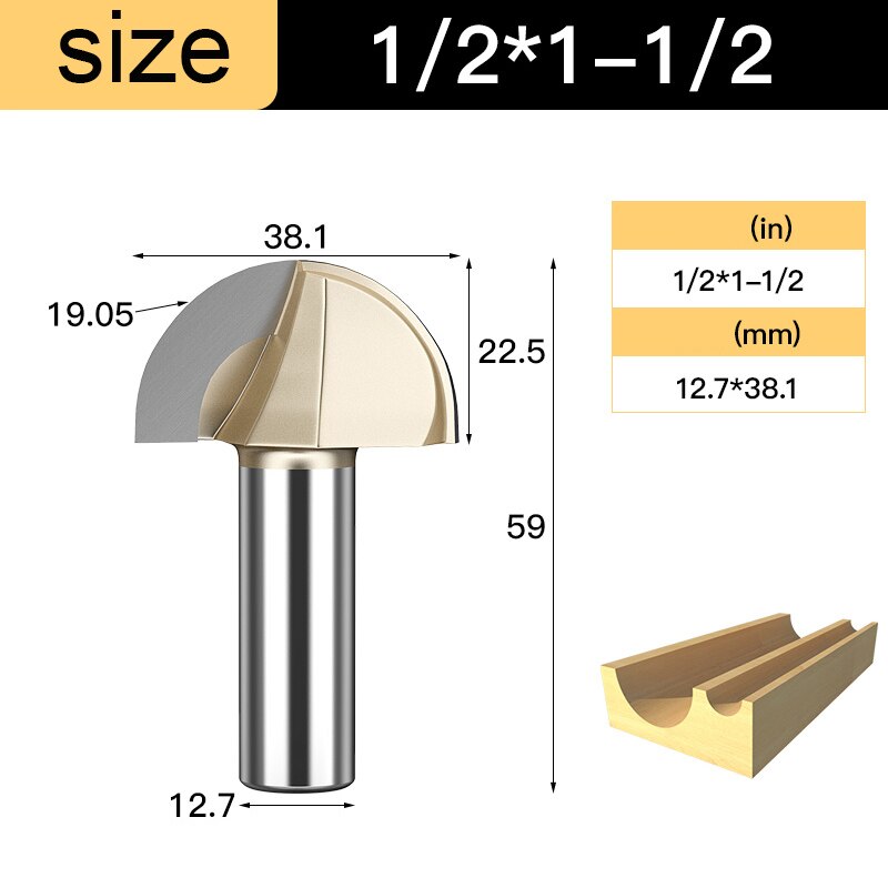 Houtbewerking Core Box Ronde Cove Neus Bit Hardmetalen Cnc Groef Gereedschap 1/2 1/4 Shank Frezen Voor Hout Frezen cutter: 30mm