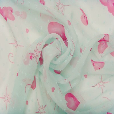 Tela de gasa con estampado de corazones y puntos suaves, materiales de malla de tul para vestidos, blusa de costura para mujer y ropa para niños DIY: 02 blue