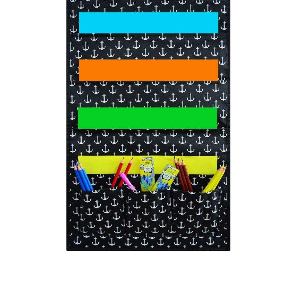 Godery wall pocket chart organizer, skolelomme diagram 9 store lommer 3 små lommer og 3 bøjler, multifunktions vægophæng