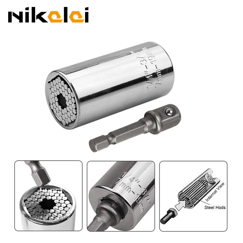 Douille universelle, 1/4 "-3/8" (7mm-19mm), adaptateur de perceuse électrique, adaptateur de disque, douilles multifonctions, manchon universel