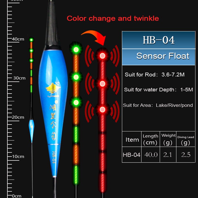 HLJFISHING-flotador eléctrico de pesca con Sensor de gravedad, cebos de pesca integrados IC inteligentes, con antena que cambia de Color, flotador luminoso LED: HB04(2.5g)