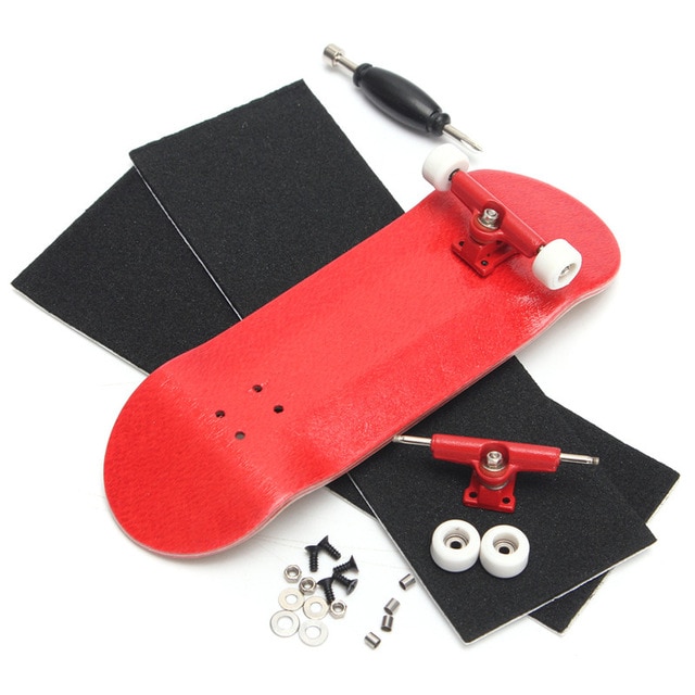 100 mmx 32mm mini-finger finger skateboards træ finger skateboard med lejer hjulskum skruetrækker: Rød