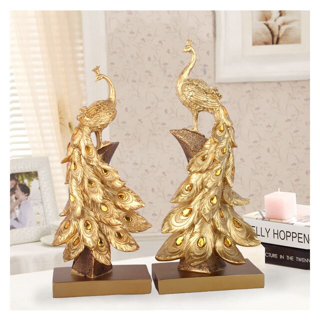 Home Decoration Peacock Jewelry Gold Peacock Mini Statue Resin Desktop Crafts Home Decoration Accessories Business: Gold / M