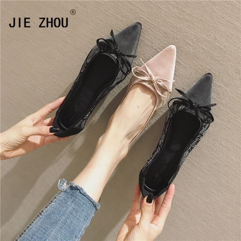 Zapatos planos de verano para mujer, zapatos transpirables de encaje de malla, zapatos planos de Ballet para mujer, cómodos zapatos náuticos de punta estrecha, zapatos planos para mujer