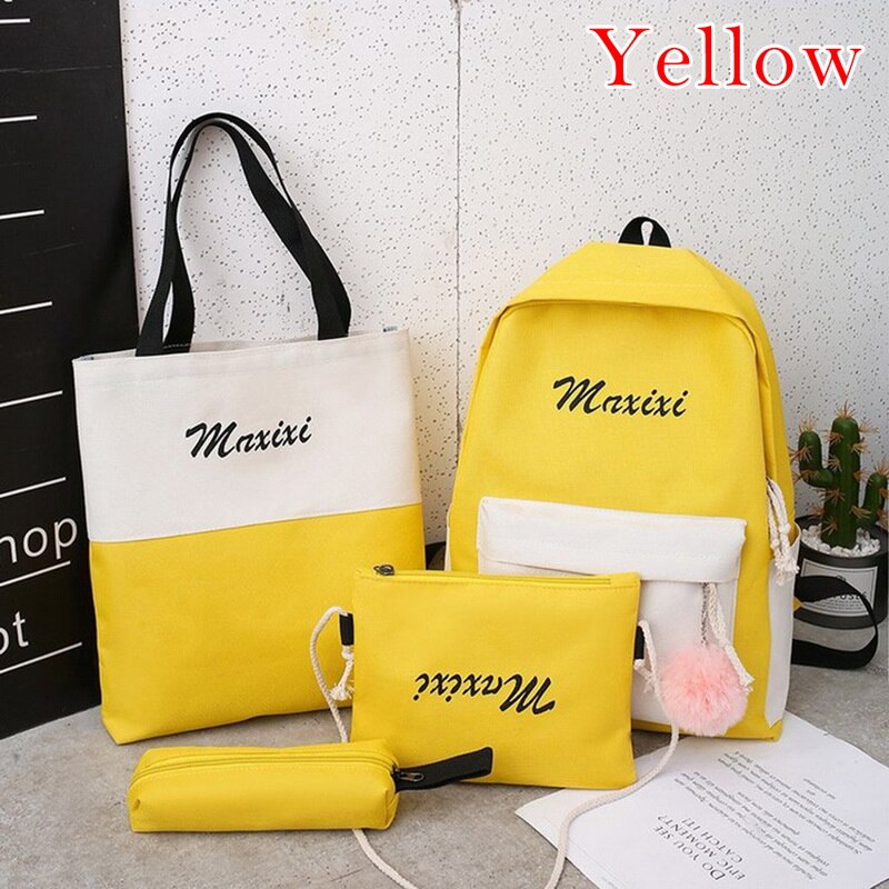 4 pièces ensemble lycée sacs pour adolescentes toile voyage sac à dos femmes bookbag adolescent étudiant cartable Bolsas Escolar: Yellow 2