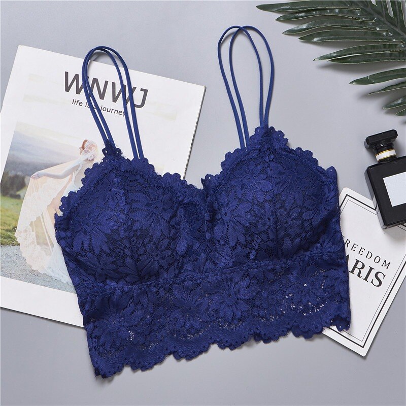 Women Sexy Lingerie Lace Floral Bralette Bra Tank Camis Underwear Lace Bra Crop Tops Brassiere T1: Blue / M