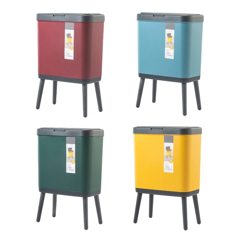 Poubelle créative à pied haut avec couvercle, grande capacité, Type presse, poubelle à déchets, 594C 15L